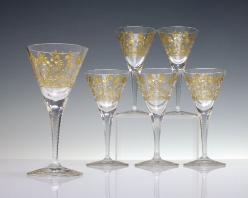 SIX ENGRAVED GILDED JOSEPHINENHUTTE WINE GLASSES C1900 - ADDITIONAL PHOTO 1