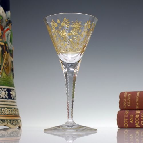 SIX ENGRAVED GILDED JOSEPHINENHUTTE WINE GLASSES C1900 - ADDITIONAL PHOTO 2