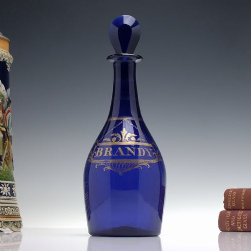 large bristol blue gilded brandy decanter c1800 - CATEGORY: ANTIQUE GLASS - DATED GEORGIAN