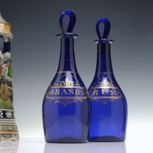 LARGE BRISTOL BLUE GILDED BRANDY DECANTER C1800 - ADDITIONAL PHOTO 1