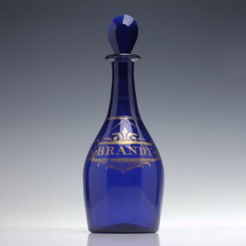 LARGE BRISTOL BLUE GILDED BRANDY DECANTER C1800 - ADDITIONAL PHOTO 2