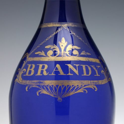 LARGE BRISTOL BLUE GILDED BRANDY DECANTER C1800 - ADDITIONAL PHOTO 3