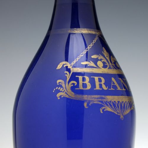 LARGE BRISTOL BLUE GILDED BRANDY DECANTER C1800 - ADDITIONAL PHOTO 4