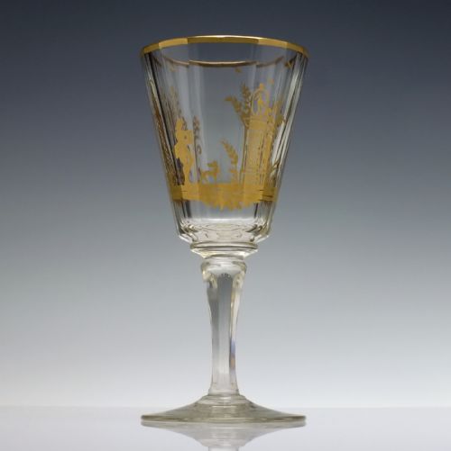 ANTIQUE CUT AND GILDED WINE GOBLET C1900 - ADDITIONAL PHOTO 1