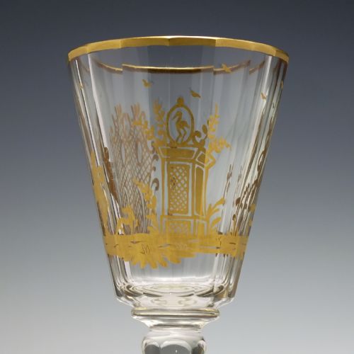 ANTIQUE CUT AND GILDED WINE GOBLET C1900 - ADDITIONAL PHOTO 4