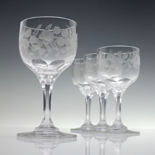 four 19th century flower engraved wine glasses c1840 - CATEGORY: ANTIQUE GLASS - DATED GEORGIAN