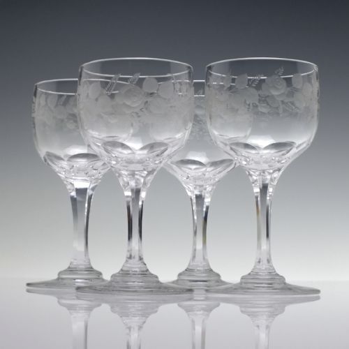 FOUR 19TH CENTURY FLOWER ENGRAVED WINE GLASSES C1840 - ADDITIONAL PHOTO 1
