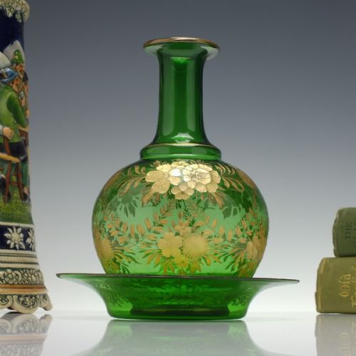 rare bohemian engraved gilded glass wine carafe c1860 - CATEGORY: ANTIQUE GLASS - DATED 1860