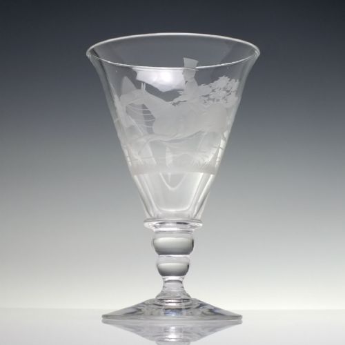 ANTIQUE EDWARDIAN ENGRAVED WINE GLASS GOBLET C1910 - ADDITIONAL PHOTO 1