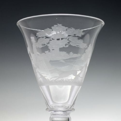 ANTIQUE EDWARDIAN ENGRAVED WINE GLASS GOBLET C1910 - ADDITIONAL PHOTO 2