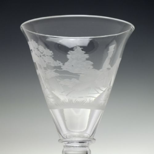 ANTIQUE EDWARDIAN ENGRAVED WINE GLASS GOBLET C1910 - ADDITIONAL PHOTO 3