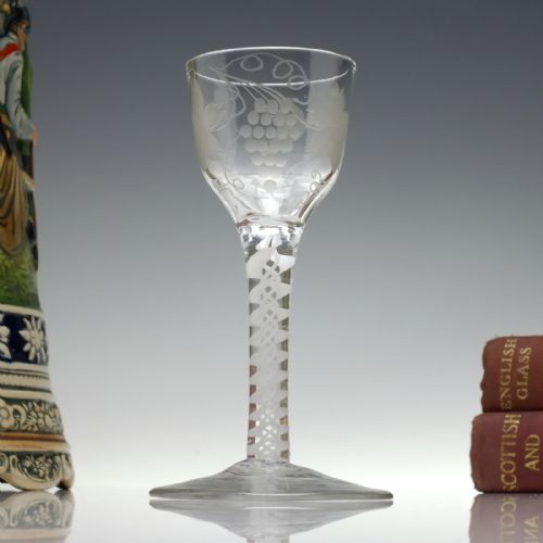 antique georgian engraved opaque twist wine glass c1760 - CATEGORY: ANTIQUE GLASS - DATED GEORGIAN