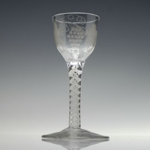 ANTIQUE GEORGIAN ENGRAVED OPAQUE TWIST WINE GLASS C1760 - ADDITIONAL PHOTO 1