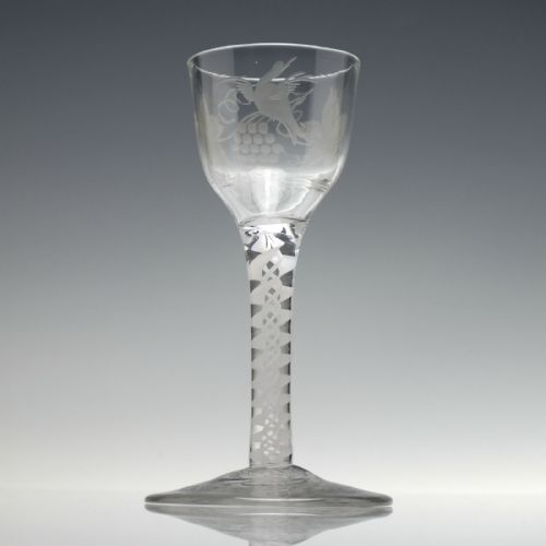 ANTIQUE GEORGIAN ENGRAVED OPAQUE TWIST WINE GLASS C1760 - ADDITIONAL PHOTO 2
