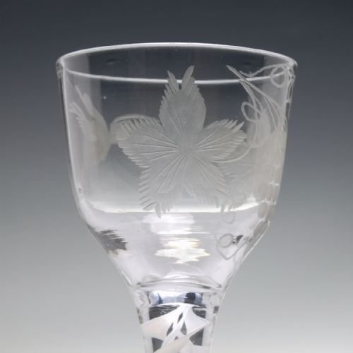 ANTIQUE GEORGIAN ENGRAVED OPAQUE TWIST WINE GLASS C1760 - ADDITIONAL PHOTO 4
