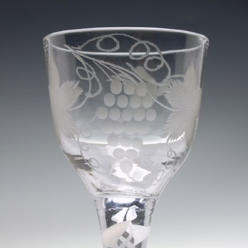 ANTIQUE GEORGIAN ENGRAVED OPAQUE TWIST WINE GLASS C1760 - ADDITIONAL PHOTO 6