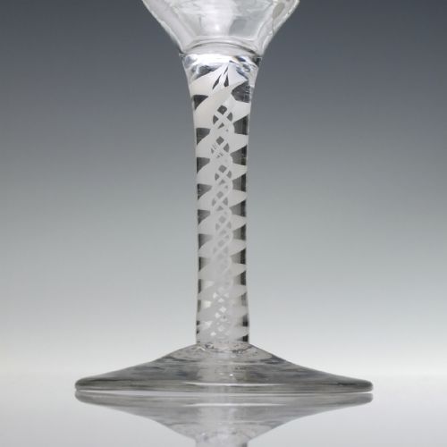 ANTIQUE GEORGIAN ENGRAVED OPAQUE TWIST WINE GLASS C1760 - ADDITIONAL PHOTO 7