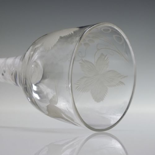 ANTIQUE GEORGIAN ENGRAVED OPAQUE TWIST WINE GLASS C1760 - ADDITIONAL PHOTO 9