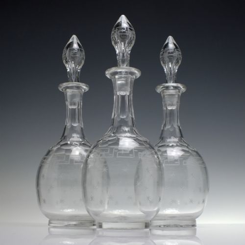 THREE VICTORIAN ENGRAVED DECANTERS IN SOLID SILVER FRAME 1872 - ADDITIONAL PHOTO 2
