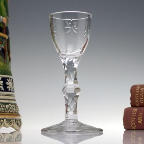 georgian facet cut wine glass c1780 - CATEGORY: ANTIQUE GLASS - DATED GEORGIAN