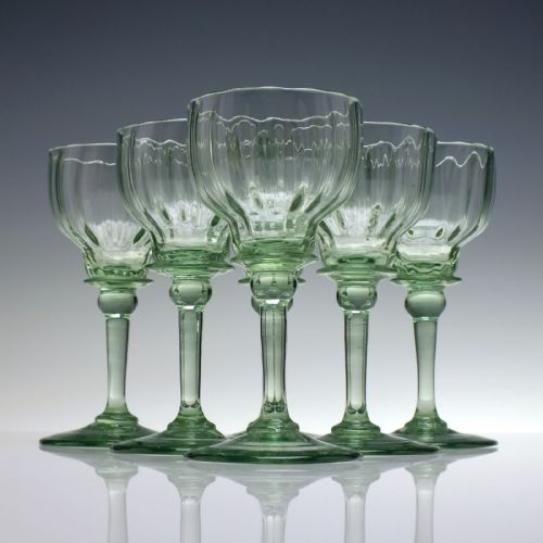 six rare antique richardson apple green wine glasses c1840 - CATEGORY: ANTIQUE GLASS - DATED VICTORIAN