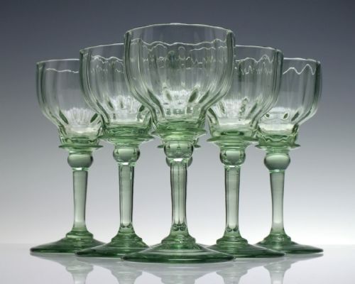 SIX RARE ANTIQUE RICHARDSON APPLE GREEN WINE GLASSES C1840 - ADDITIONAL PHOTO 1