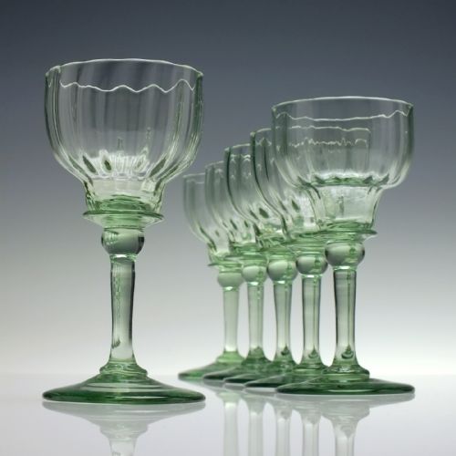 SIX RARE ANTIQUE RICHARDSON APPLE GREEN WINE GLASSES C1840 - ADDITIONAL PHOTO 2