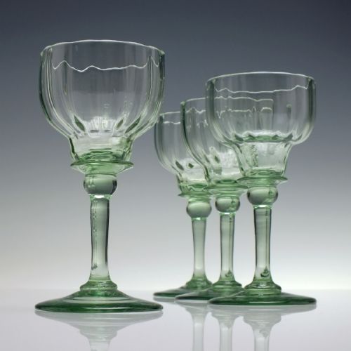 four rare antique richardson apple green wine glasses c1840 - CATEGORY: ANTIQUE GLASS - DATED VICTORIAN
