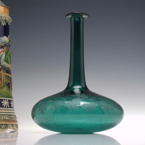 georgian engraved bristol green glass mell decanter c1830 - CATEGORY: ANTIQUE GLASS - DATED GEORGIAN