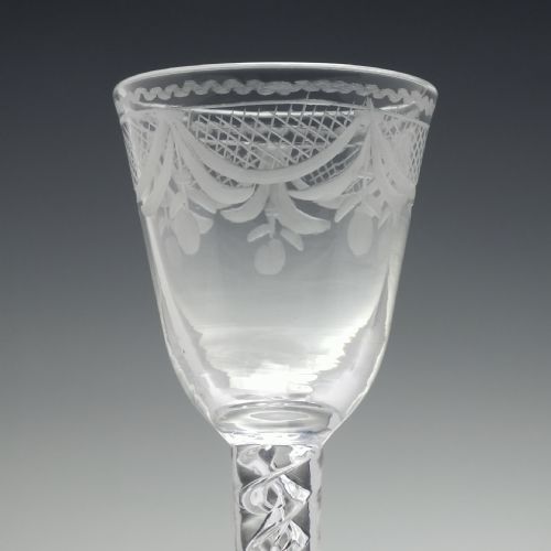 RARE 18TH CENTURY ENGRAVED MERCURY TWIST WINE GLASS C1750 - ADDITIONAL PHOTO 1