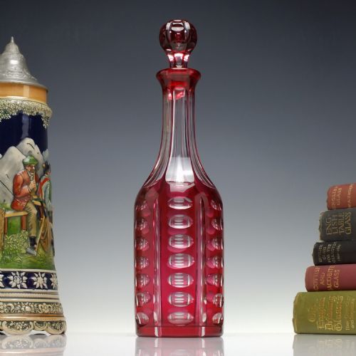 victorian english cranberry glass decanter c1840 - CATEGORY: ANTIQUE GLASS - DATED VICTORIAN