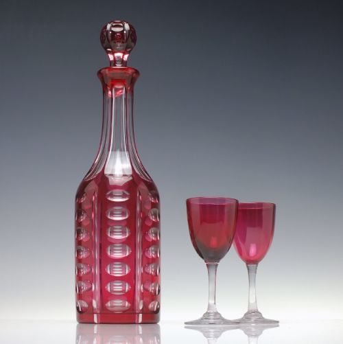 VICTORIAN ENGLISH CRANBERRY GLASS DECANTER C1840 - ADDITIONAL PHOTO 1