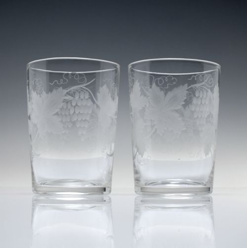 pair of antique 19th century engraved glass tumblers c1870 - CATEGORY: ANTIQUE GLASS - DATED VICTORIAN