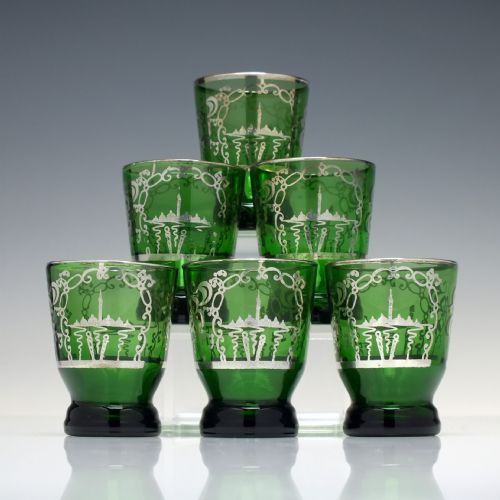 ANTIQUE MURANO SILVERED GREEN GLASS DECANTER SIX MATCHING GLASSES C1920 - ADDITIONAL PHOTO 1