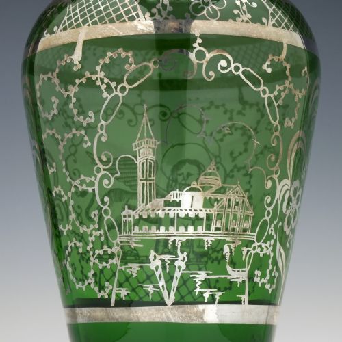 ANTIQUE MURANO SILVERED GREEN GLASS DECANTER SIX MATCHING GLASSES C1920 - ADDITIONAL PHOTO 5