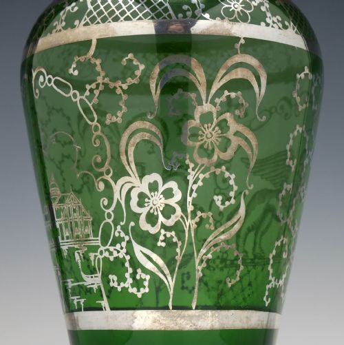 ANTIQUE MURANO SILVERED GREEN GLASS DECANTER SIX MATCHING GLASSES C1920 - ADDITIONAL PHOTO 6