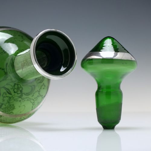 ANTIQUE MURANO SILVERED GREEN GLASS DECANTER SIX MATCHING GLASSES C1920 - ADDITIONAL PHOTO 8