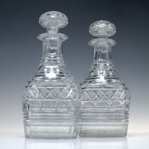 pair of large georgian broadbased taper cut glass decanter c1815 - CATEGORY: ANTIQUE GLASS - DATED GEORGIAN