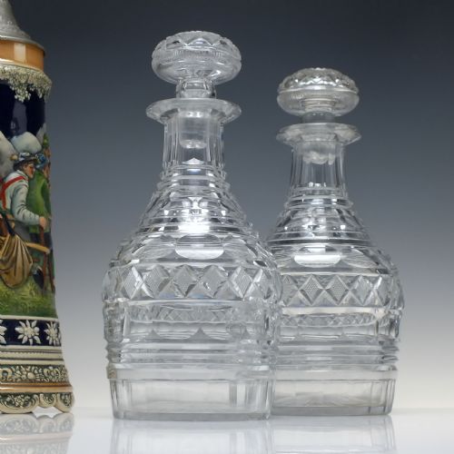 PAIR OF LARGE GEORGIAN BROADBASED TAPER CUT GLASS DECANTER C1815 - ADDITIONAL PHOTO 1