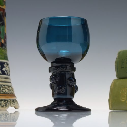 antique peacock blue wine glass with hollow stem c1810 - CATEGORY: ANTIQUE GLASS - DATED GEORGIAN