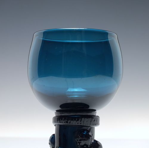 ANTIQUE PEACOCK BLUE WINE GLASS WITH HOLLOW STEM C1810 - ADDITIONAL PHOTO 2