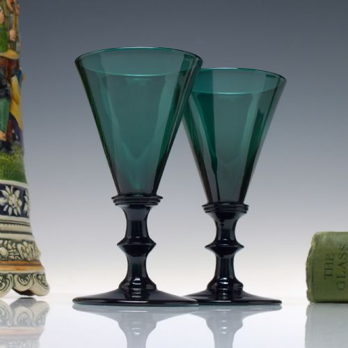 pair of 19th century bristol green wine glasses c1820 - CATEGORY: ANTIQUE GLASS - DATED VICTORIAN