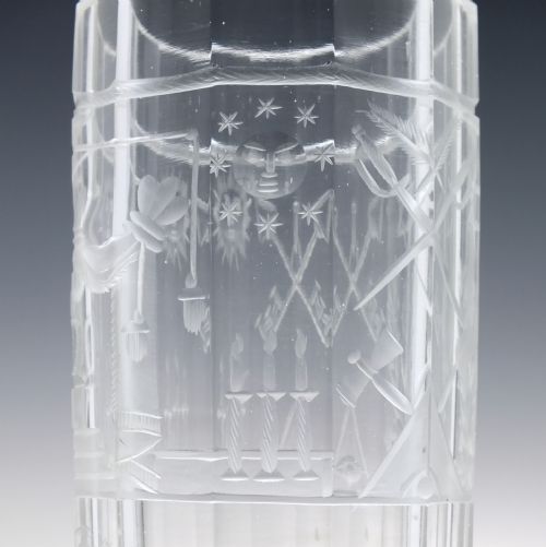 VICTORIAN MASONIC ENGRAVED GLASS TUMBLER C1860 - ADDITIONAL PHOTO 3