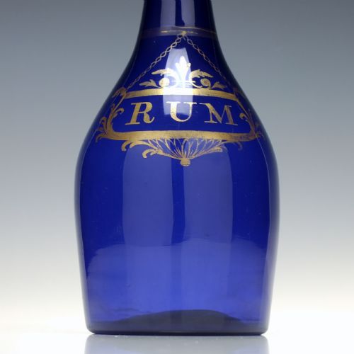 LARGE BRISTOL BLUE GILDED RUM DECANTER C1800 - ADDITIONAL PHOTO 1