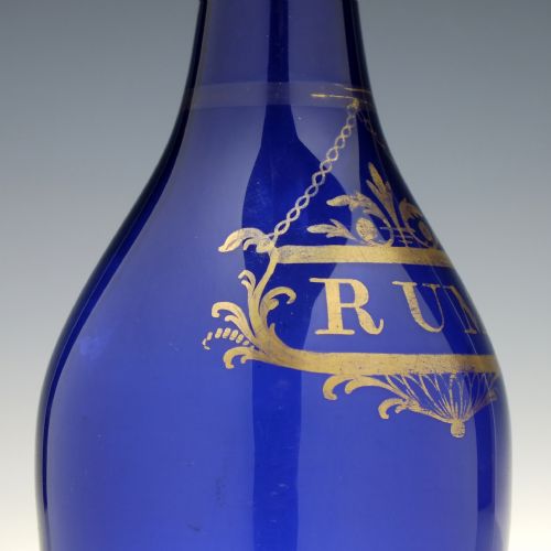 LARGE BRISTOL BLUE GILDED RUM DECANTER C1800 - ADDITIONAL PHOTO 3