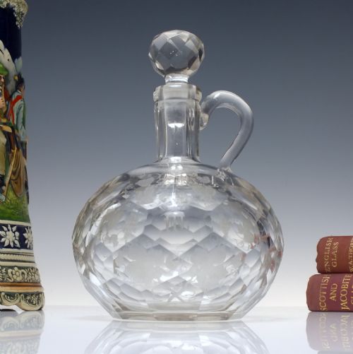 victorian facet cut engraved whisky flagon decanter c1860 - CATEGORY: ANTIQUE GLASS - DATED VICTORIAN