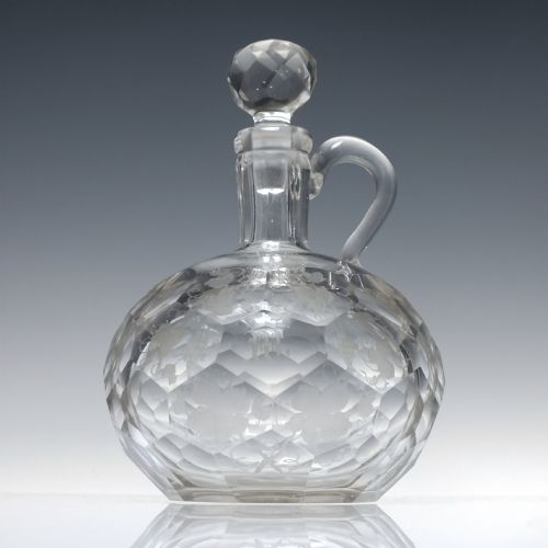 VICTORIAN FACET CUT ENGRAVED WHISKY FLAGON DECANTER C1860 - ADDITIONAL PHOTO 1