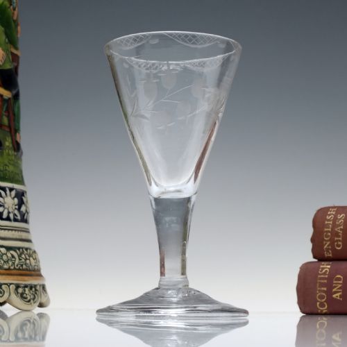 engraved 18th century jacobite sympathy wine glass c1740 - CATEGORY: ANTIQUE GLASS - DATED GEORGIAN