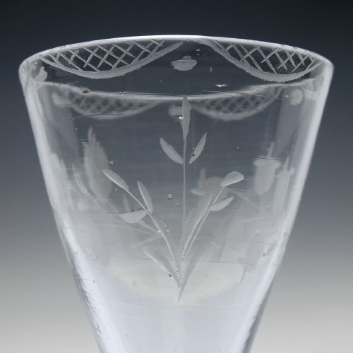 ENGRAVED 18TH CENTURY JACOBITE SYMPATHY WINE GLASS C1740 - ADDITIONAL PHOTO 4