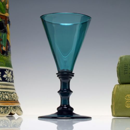 antique 19th century peacock blue wine glass c1820 - CATEGORY: ANTIQUE GLASS - DATED GEORGIAN